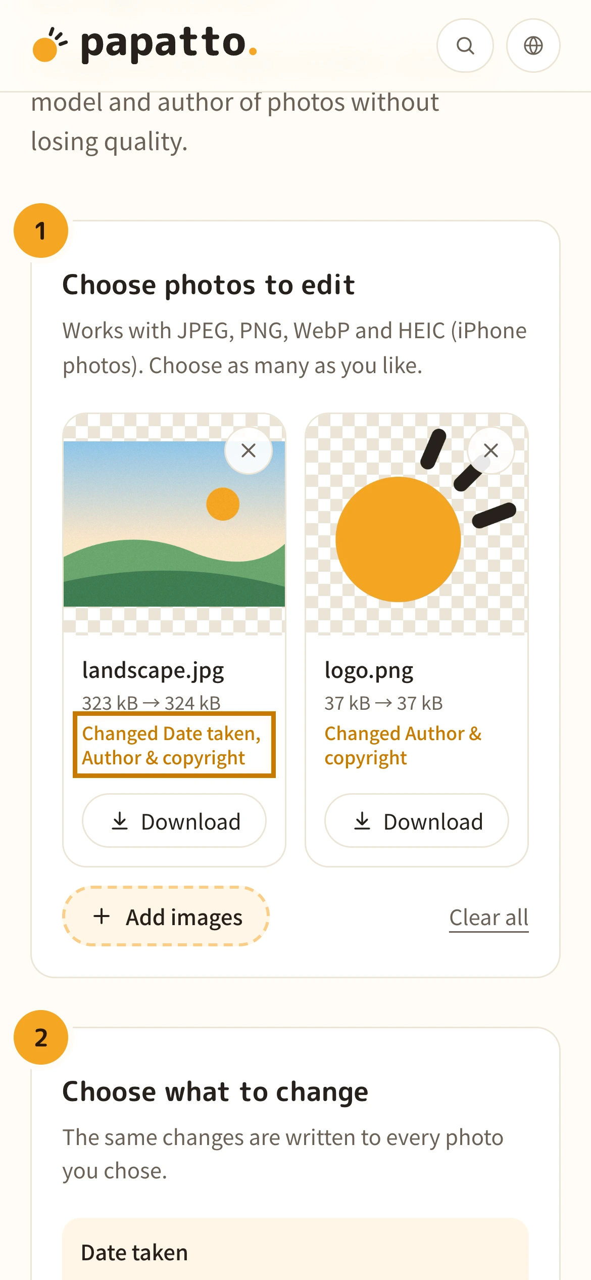 The list of photos showing what was changed