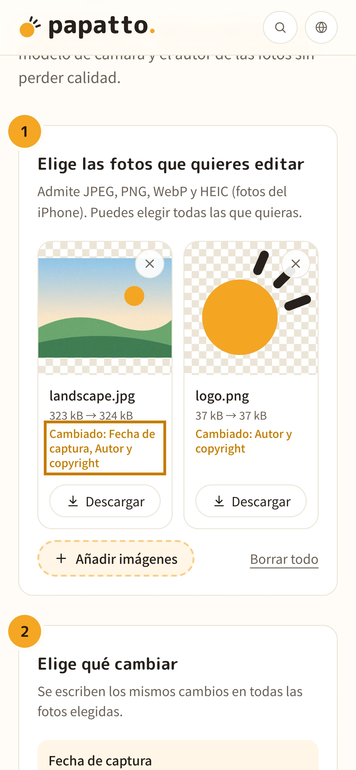 La lista de fotos con los datos cambiados