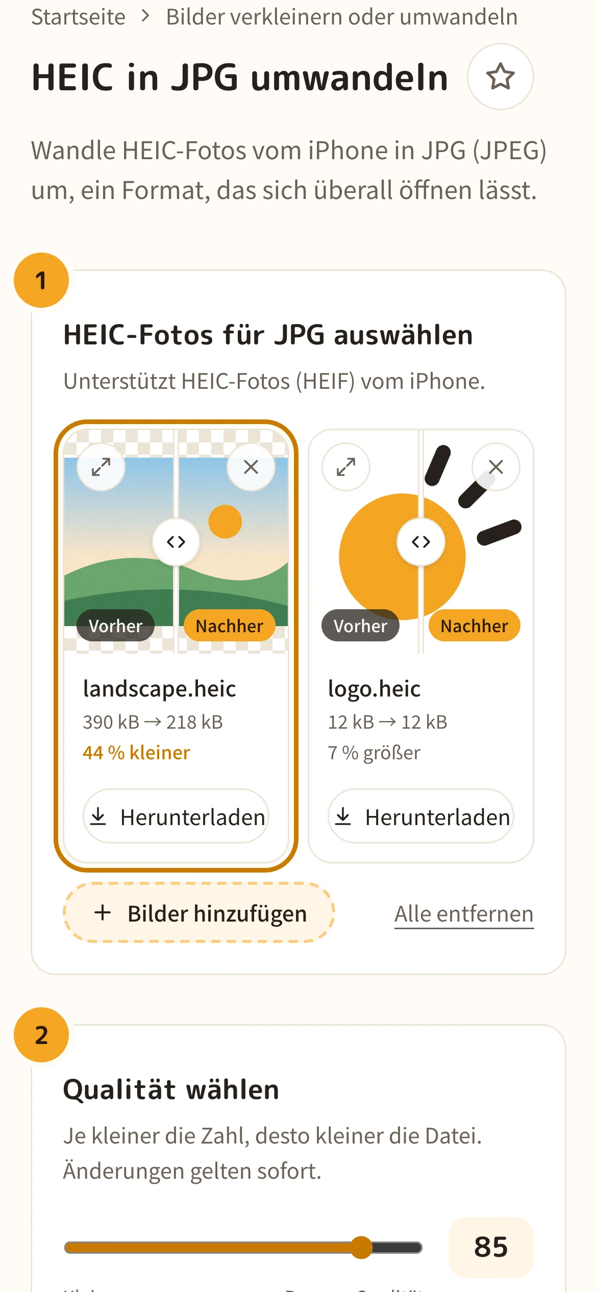 Die Liste der in JPG umgewandelten Fotos