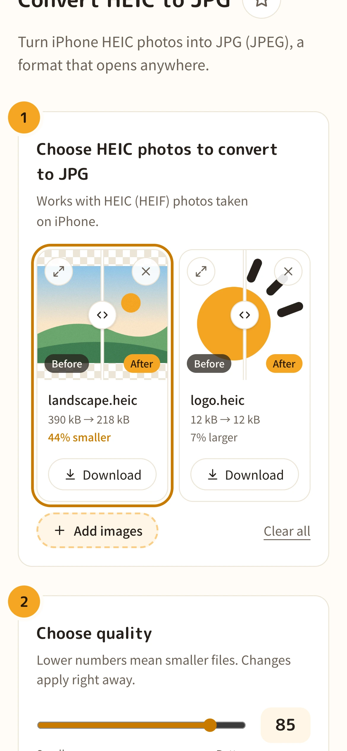 The list of photos converted to JPG