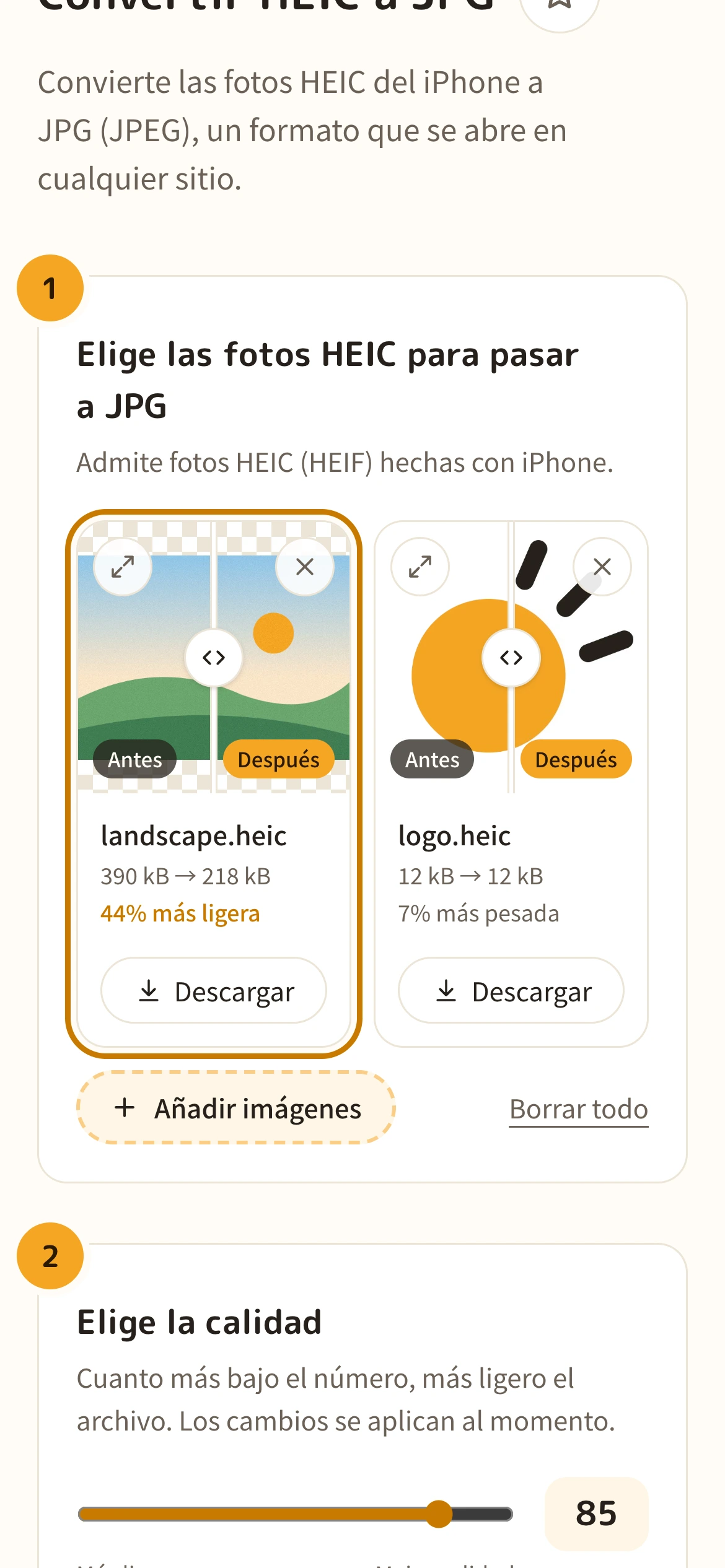 La lista de fotos convertidas a JPG