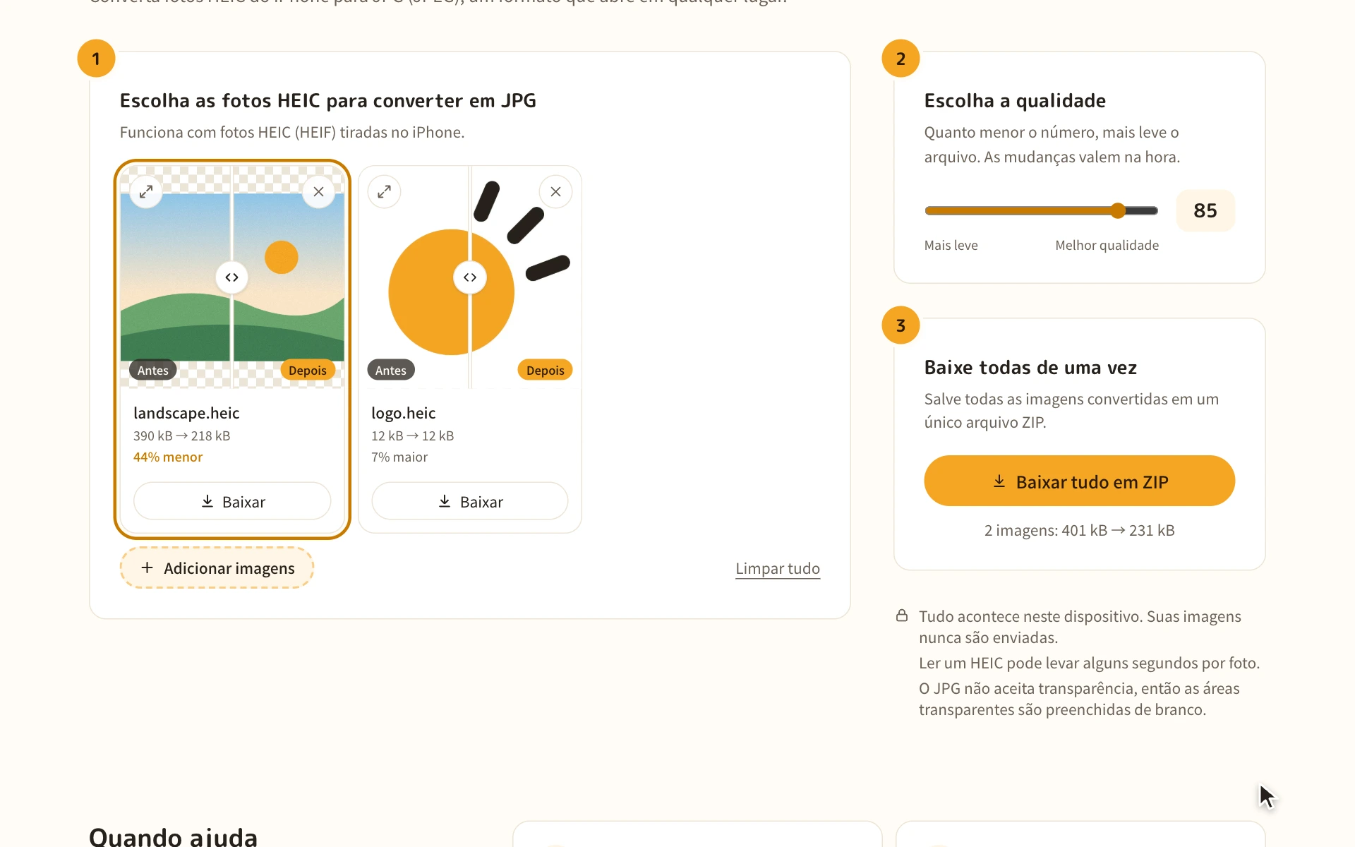 A lista de fotos convertidas para JPG