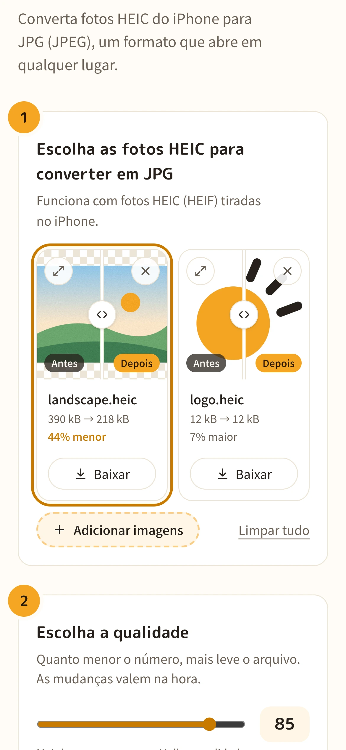 A lista de fotos convertidas para JPG