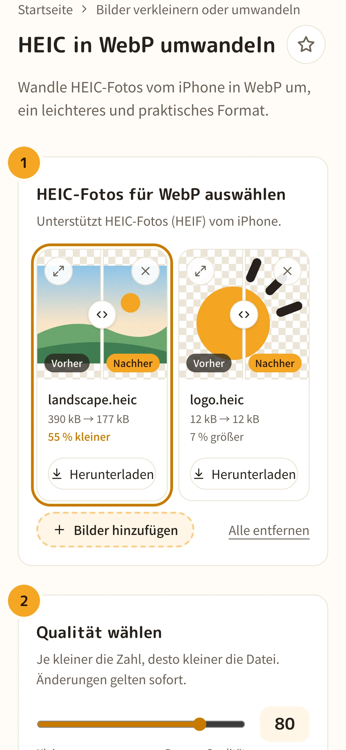 Die Liste der in WebP umgewandelten Fotos