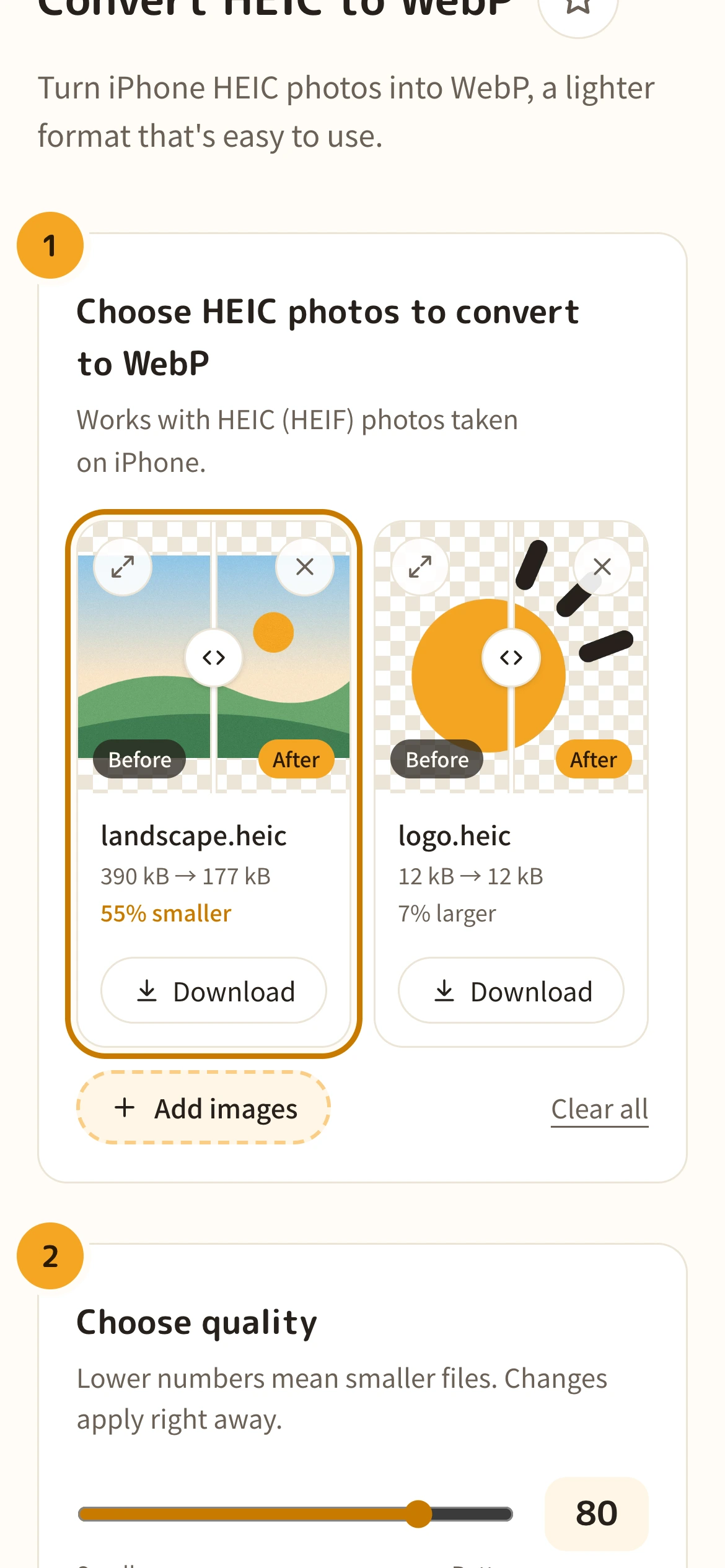 The list of photos converted to WebP