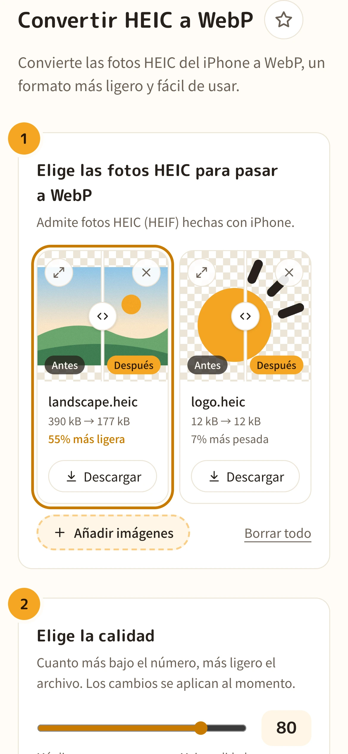 La lista de fotos convertidas a WebP