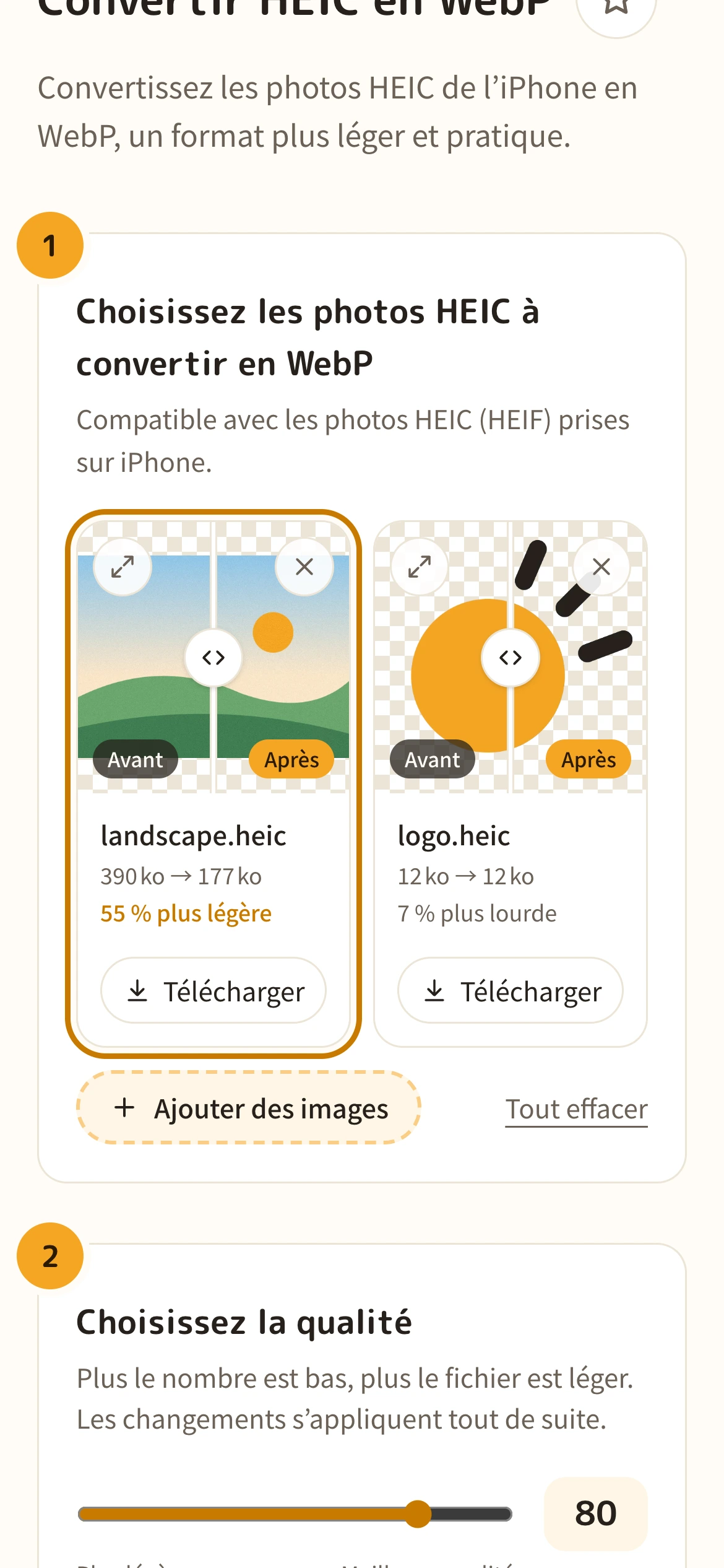 La liste des photos converties en WebP