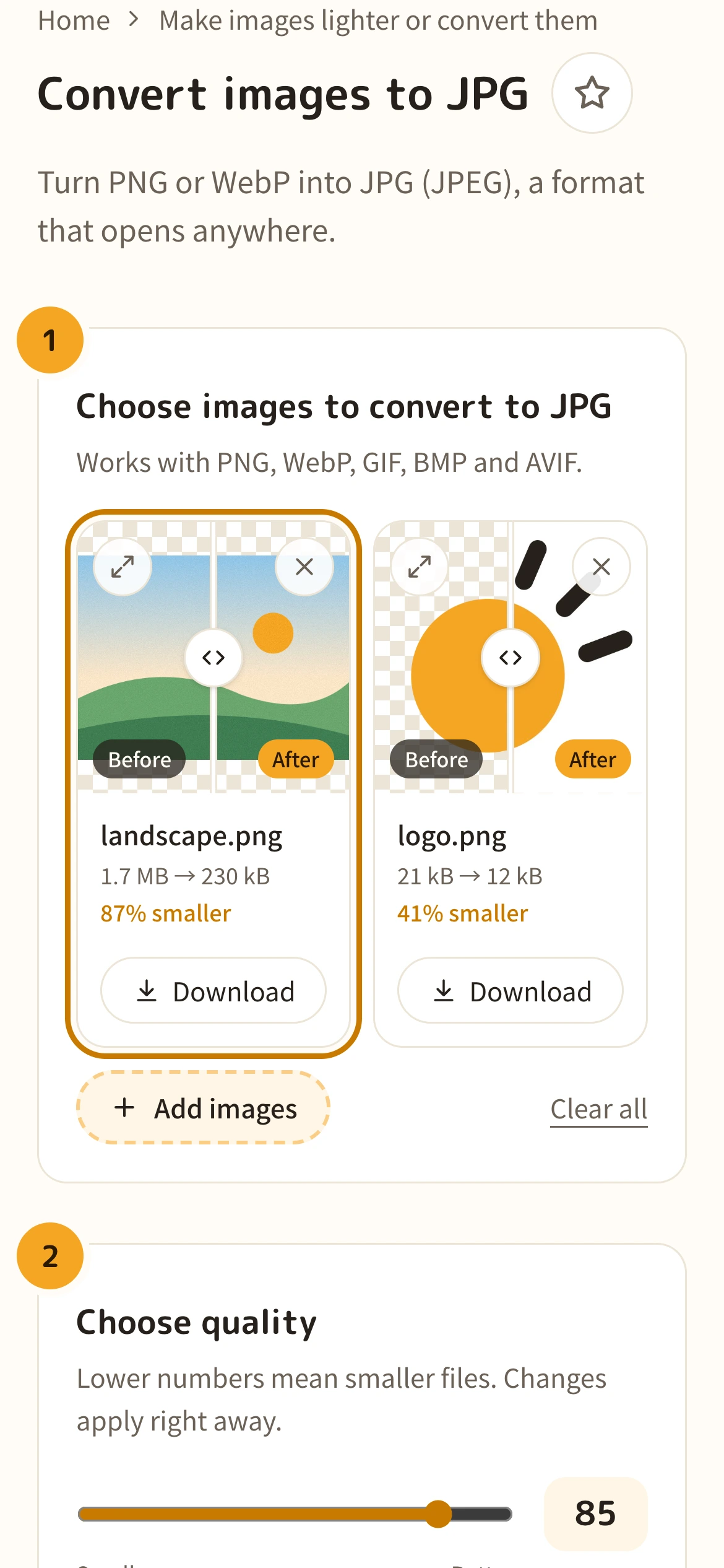 The list of images converted to JPG
