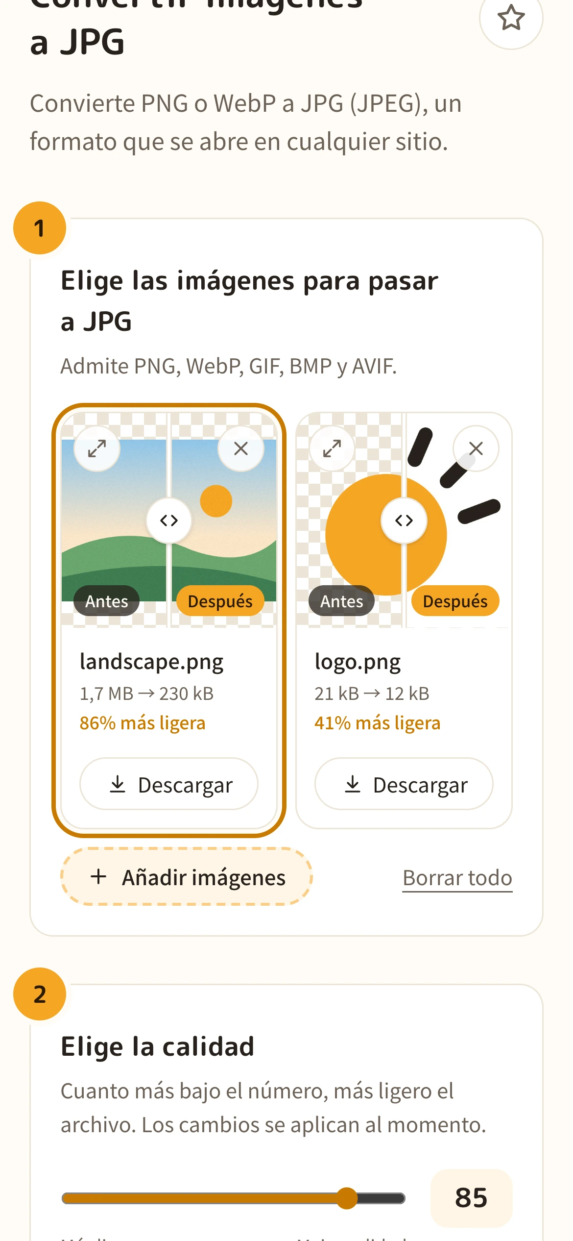 La lista de imágenes convertidas a JPG