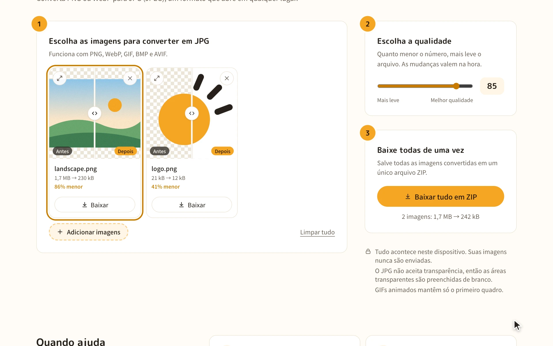 A lista de imagens convertidas para JPG