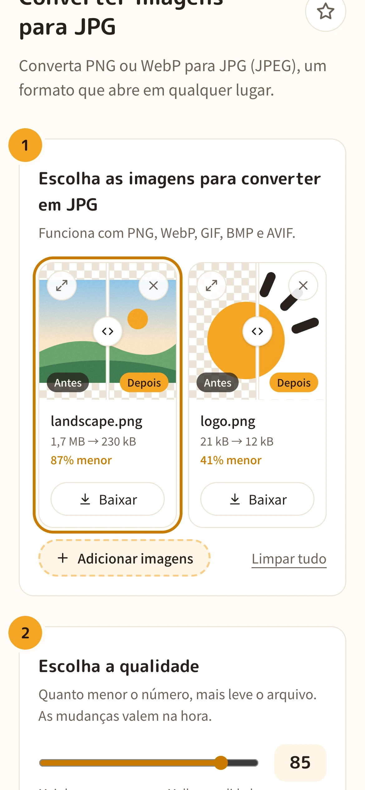 A lista de imagens convertidas para JPG