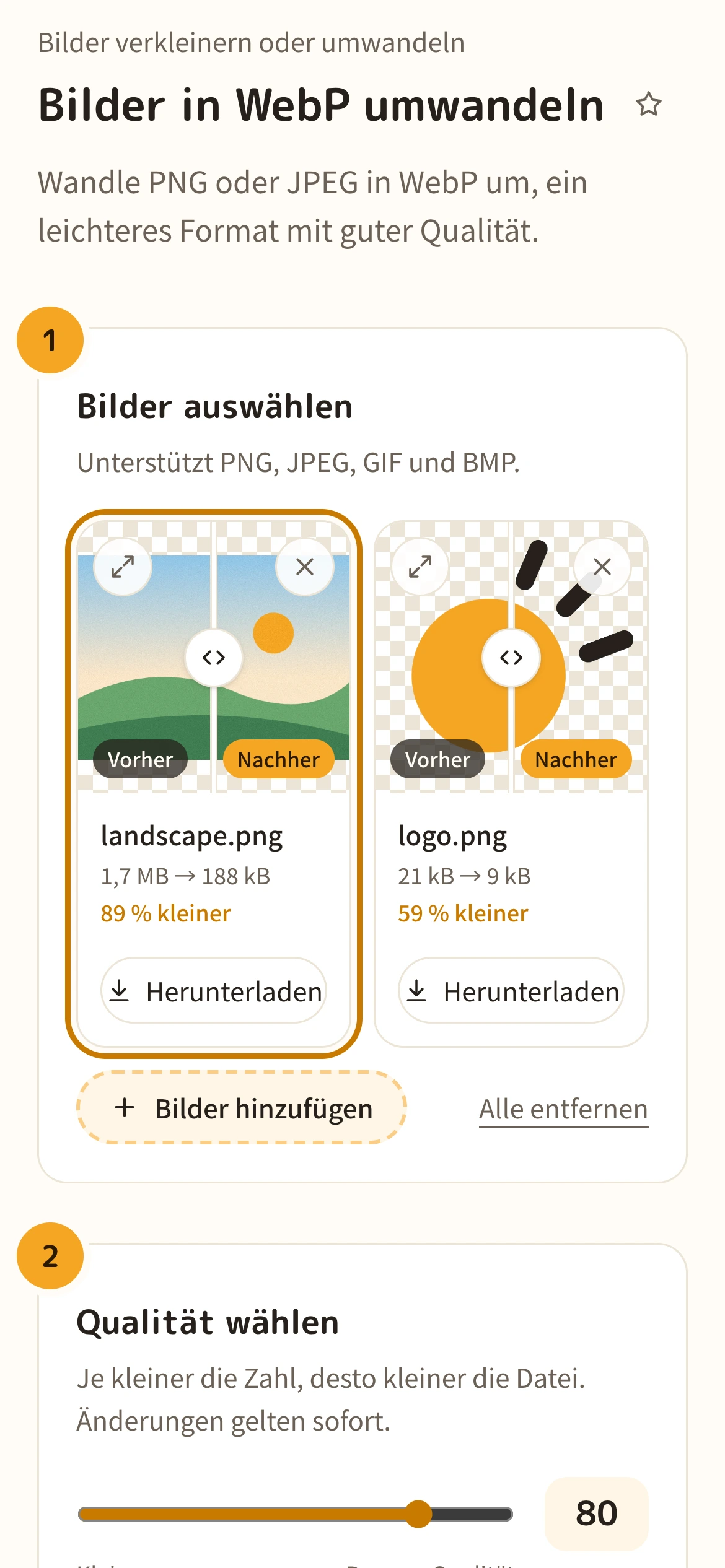 Umgewandelte Bilder mit neuer Größe