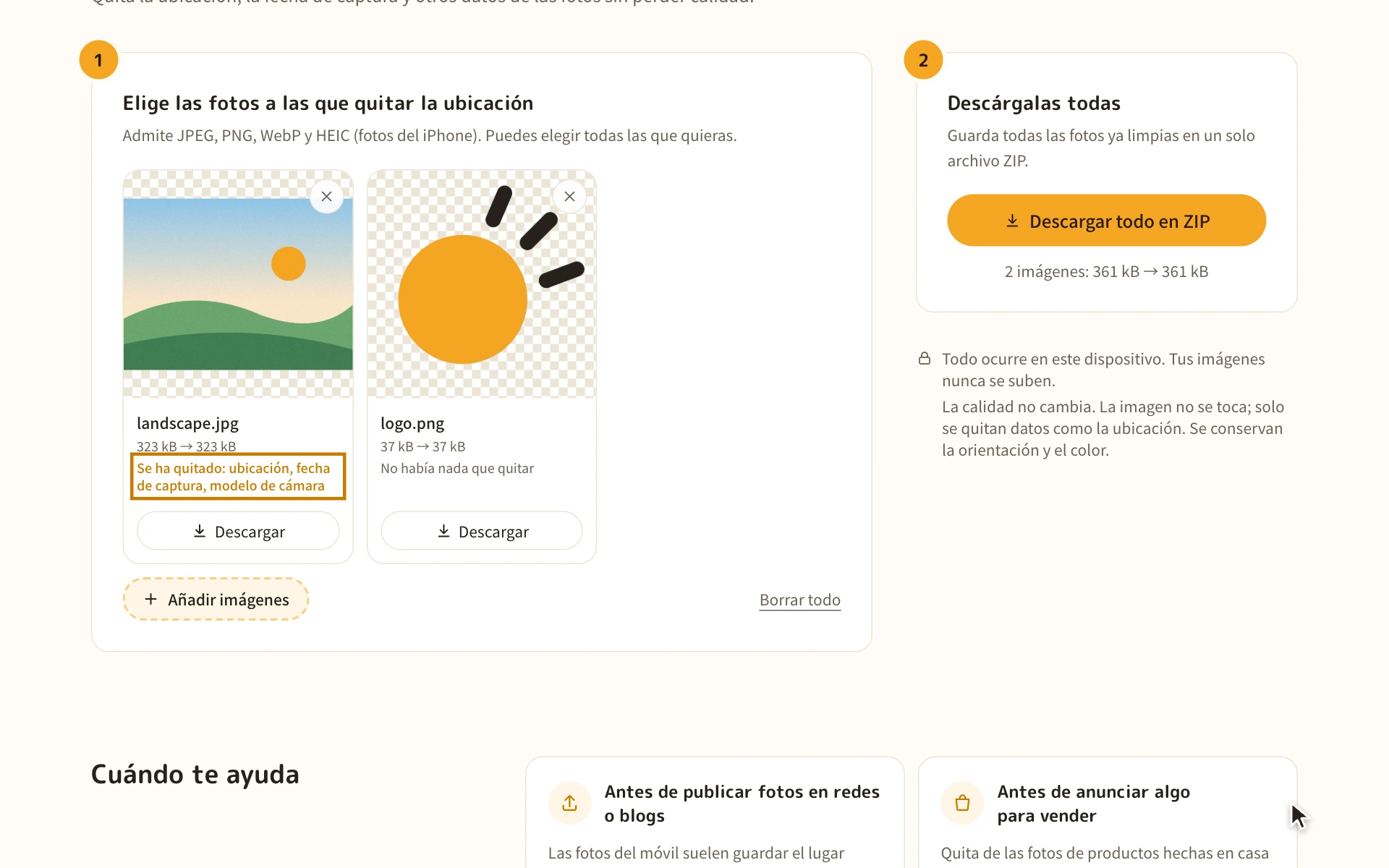 La lista de fotos con lo que se ha quitado