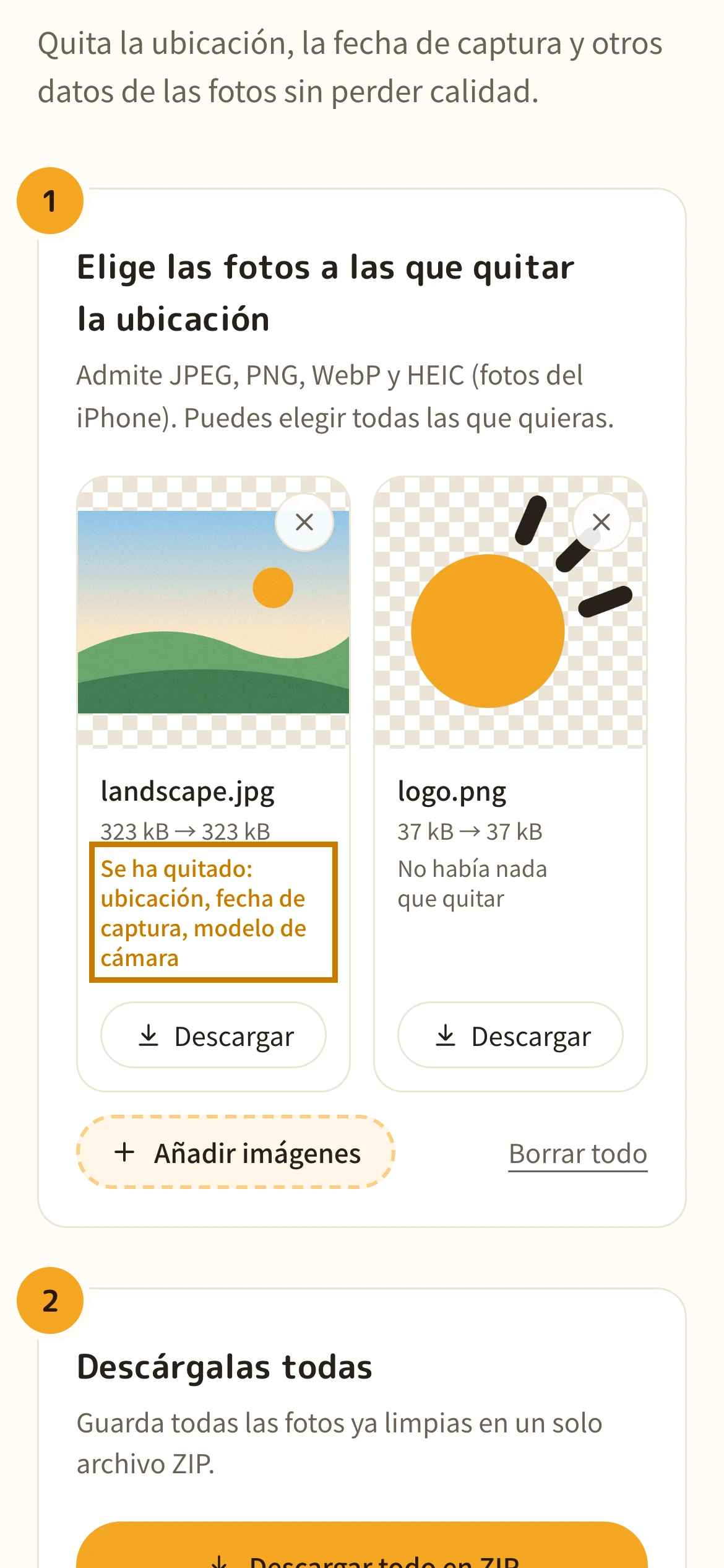 La lista de fotos con lo que se ha quitado