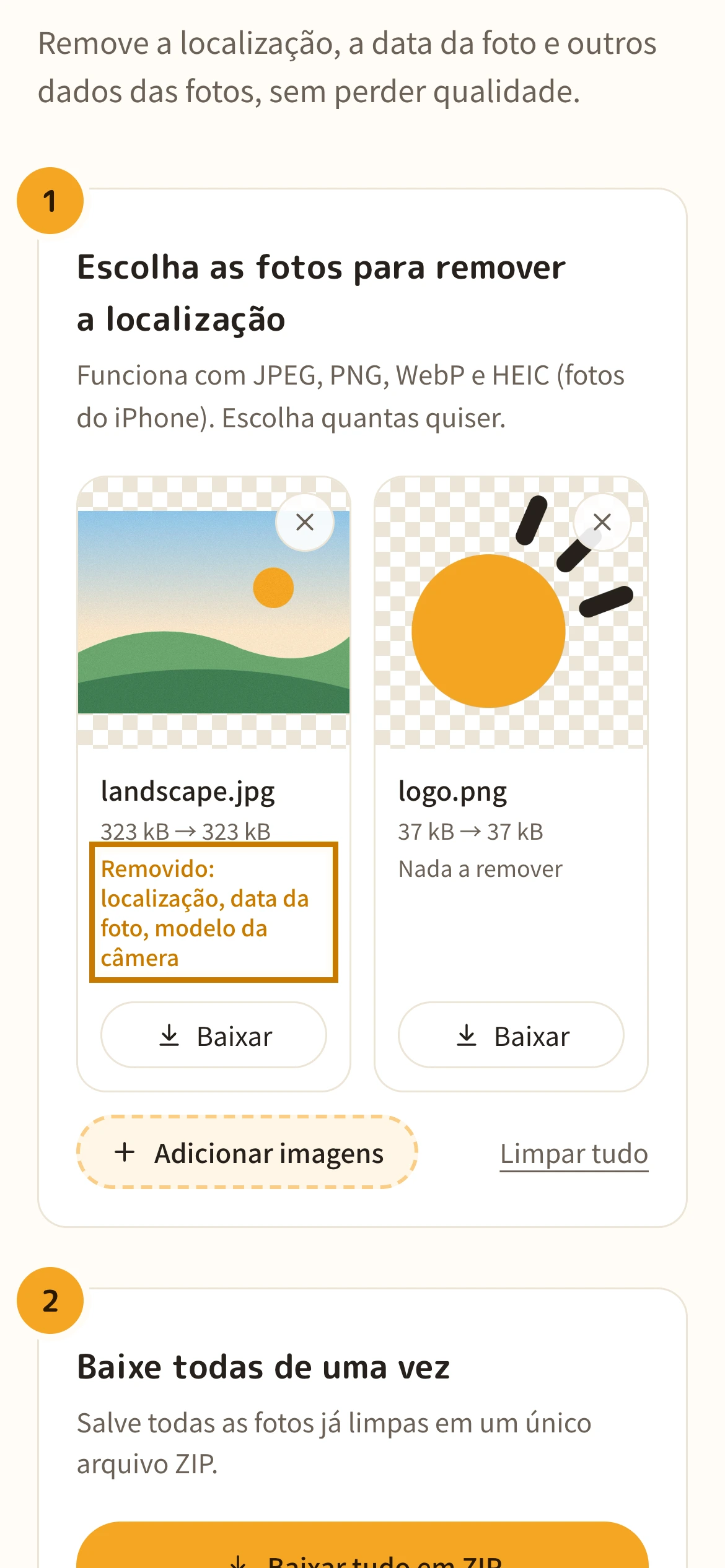 A lista de fotos mostrando o que foi removido